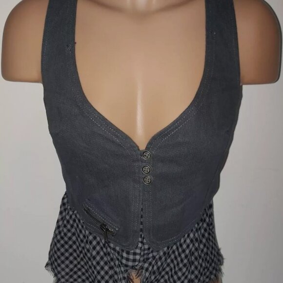 Bershka Denim Womens Sleeveless Cardigan Jacket Waistcoat Coat Vest Jeans Top - Picture 2 of 3